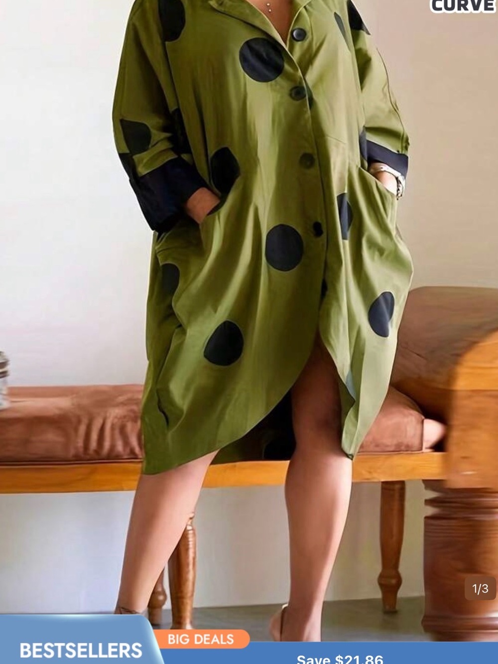 SHEIN Olive Green Tunic with Black Polka Dots